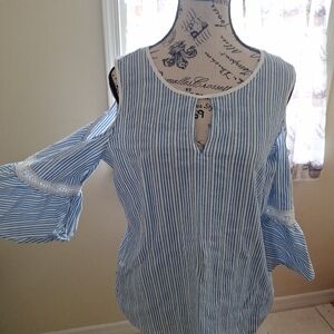 Karl Lagerfeld Blue and White Striped Blouse